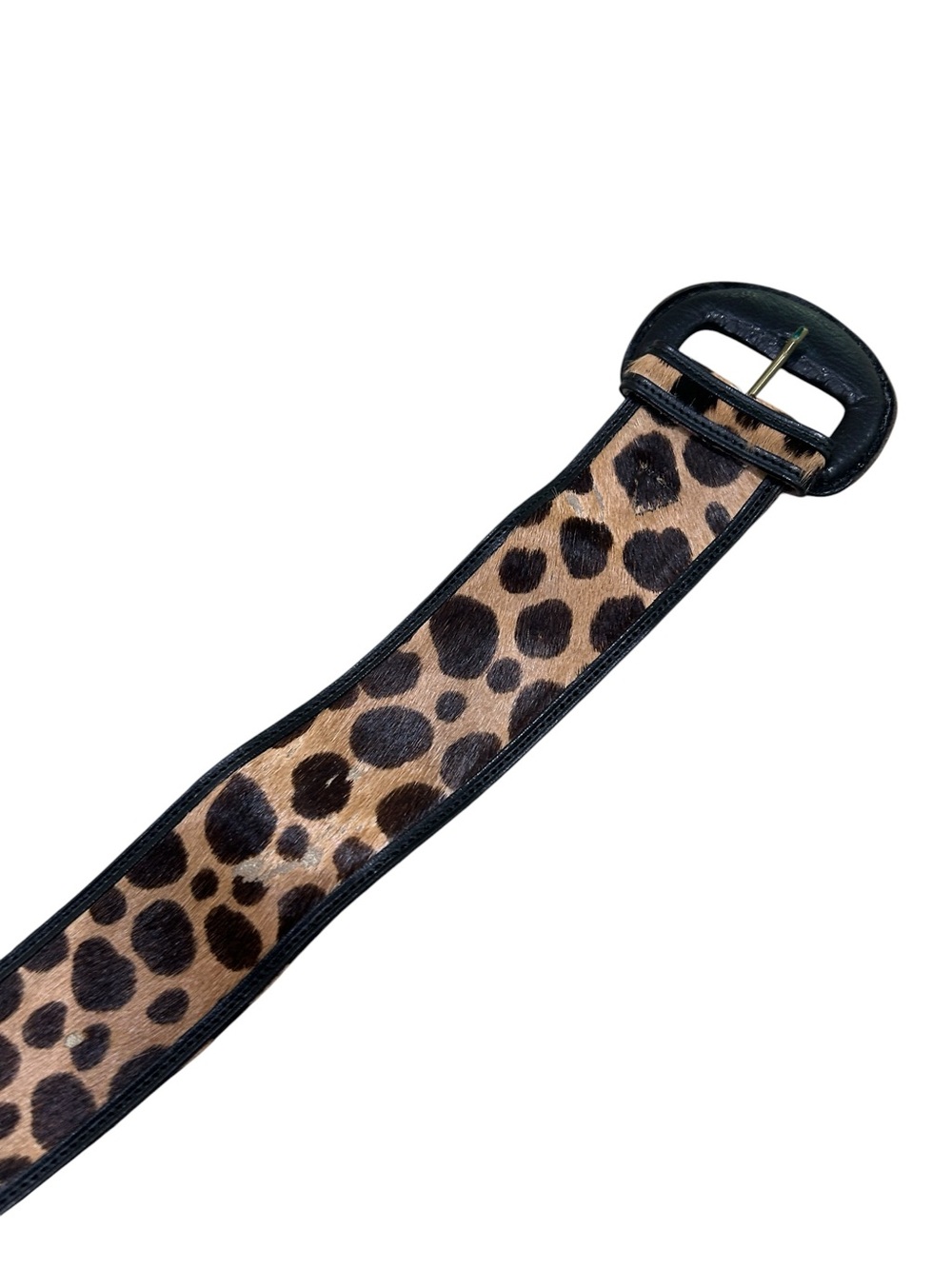 Vtg Ann Taylor Leopard dot Print Wide cow hide leather Belt Black Trim sz small - Picture 3 of 7